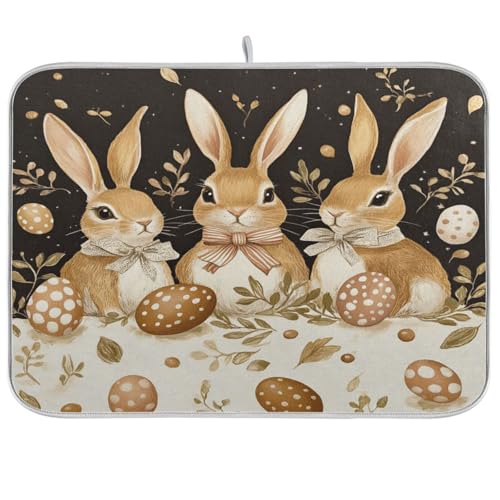 Coffee Eggs Bunny Easter Dish Drying Mat for Kitchen Counter Cute Rabbits Microfiber Drying Mats Absorbent Reversible Dish Pad Draining Mats Coffee Mats Decors Medium 16x18 inch - color: coffee eggs bunny easter, size: 18" x 16"