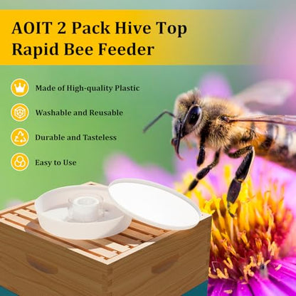 AOIT Rapid Bee Feeder for Outside Beekeepers Feeding-Round Hive Top Feeder, Beekeeping Supplies Bee Water Drinking Bowl for 8-or-10 Frame Hives, 2 Pack