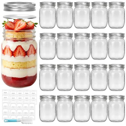 Glass Mason Jars 12 oz with plastic Lids 20 Pack | Regular Mouth Canning Jars, for Food Storage, Canning, Pickling, Dry Goods, Snacks, Candies, and DIY Projects - color: clear