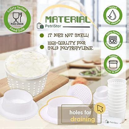 10 pcs Small Cheese Mold for Cheese Making with a Follower 1/3 QT - Cheddar Cheese Making Basket Kit - Homemade Cheese Making Supplies - Hard Cheese Form Molds - Moldes Para Queso Fresco Casero