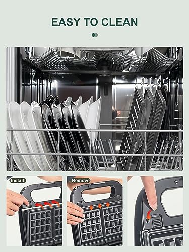 Reemix 3-in-1 Waffle, Grill & Sandwich Maker, Panini Press Grill and Waffle Iron Set with Removable Non-Stick Plates, Perfect for Grilled Cheese, Tuna Melts, Burgers, Steaks (Black, Stainless steel) - color: Black, Stainless steel
