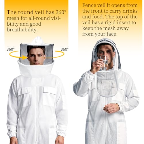 3 Layer Premium Ultra Ventilated Bee Suit for Men Women With Two Detachable Beekeeping Veils - size: XX-Large