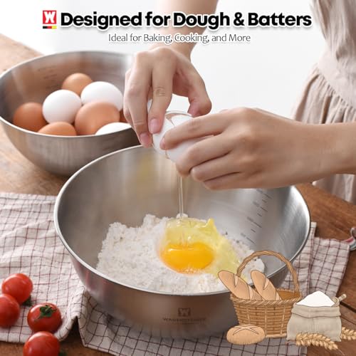 WAGENSTEIGER Stainless Steel Mixing Bowl and 3-Legged Colander Set, Multipurpose Kitchen Basket with Fine Mesh Colander, Salad Mixing Bowl with Strainer, Rinsing Vegetables & Fruits (24cm / 9.45") - size: 9.45 inches