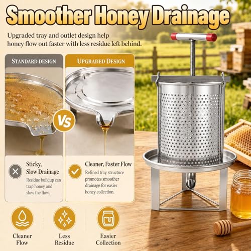 Upgrade Honey Press Machine, Honey Extractor Beekeeping Machine with Curved Hook Stainless Steel Household Manual Honeys Press Extractor Beekeeping Tool for Wine Honeys and Juice Making