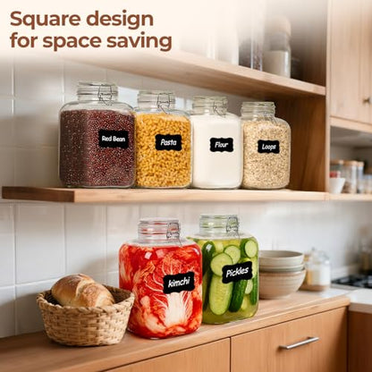 ComSaf Square Glass Pantry Jars with Airtight Lids 1.1 Gallon 2 Pack Large | Flour sugar rice, Coffee beans, Sourdough pickling, Pantry organization, Pickling fermenting, Cabinet organization, Snacks - size: 1.1 Gal*2