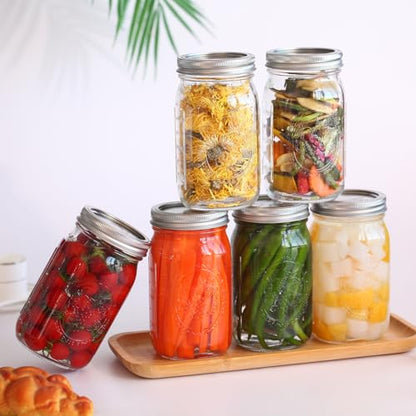 eleganttime Wide Mouth Mason Jars 32 oz with Lids and Bands Set of 12 Jars,Quart Large Glass Mason Jars with Airtight Lids,Great for Canning,Fermentation and Preservation