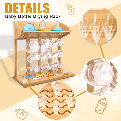 Windspeed Wooden Bottle Drying Rack for Baby Bottle Rack Dryer with Drain Pad, Space Saving for 11 Milk Glass Baby Feeder, Ideal Too for Busy Parents