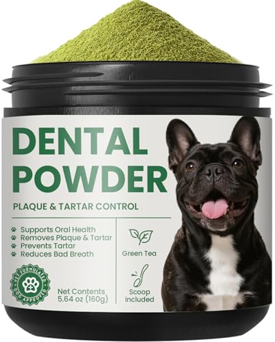 Dog & Cat Dental Powder: Ultimate Breath Freshener & Oral Care - Eliminates Bad Breath, Controls Plaque & Tartar - Enzyme & Probiotic Food Topper - Green Tea Flavor 5.64oz