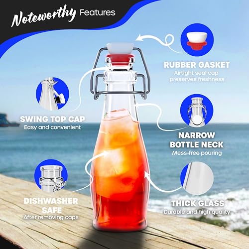 Nevlers 8.5 Oz Teardrop Swing Top Glass Bottles with Stoppers 6 Pack Set | Flip Top Glass Bottle with Stopper , Funnel, Cleaning Brush & Gold Marker | Great For Use as Homemade Vanilla Extract Bottles - style: Teardrop - 6 Pack