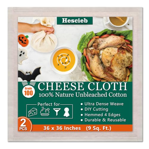 2 Pcs Cheese Cloths, Grade 100, 36x36Inch,100% Unbleached Cotton Cheesecloth for Straining, Reusable with 4 Hemmed Edges,Ultra-Fine Mesh Cloth, Muslin Cheese Cloth for Cooking,Crafts - 9 Sq.Ft