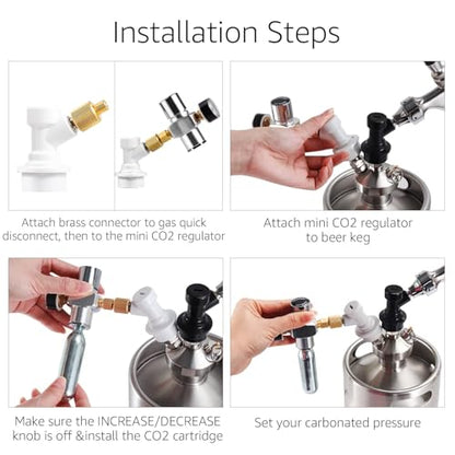 Hold Stable Pressure 0-60 PSI Mini Keg Regulator, No Leaking Portable Cornelius Corny Beer Growler Outdoor Picnic Party Carbonation CO2 Gas Ball Lock Disconnect Mini keg Charger Regulator