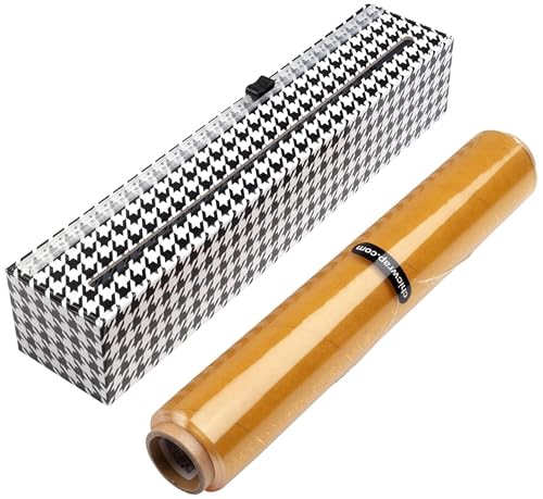 Chicwrap Houndstooth Refillable Plastic Wrap Dispenser - One 12" x 250' Roll of Professional Grade Plastic Wrap - BPA Free and Kosher Certified - Reusable Dispenser w/Slide Cutter - style: Houndstooth
