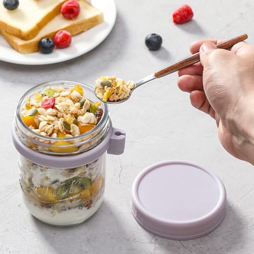 6 Pack Overnight Oats Containers with Lids and Spoons, 16 oz Glass Mason Overnight Oats Jars, Large Capacity Airtight Jars for Milk, Cereal, Fruit - color: 6 colors