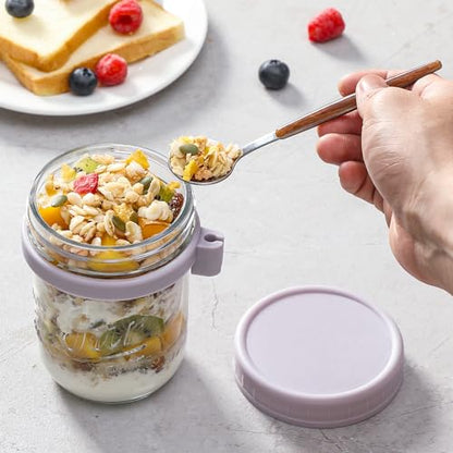 6 Pack Overnight Oats Containers with Lids and Spoons, 16 oz Glass Mason Overnight Oats Jars, Large Capacity Airtight Jars for Milk, Cereal, Fruit - color: 6 colors