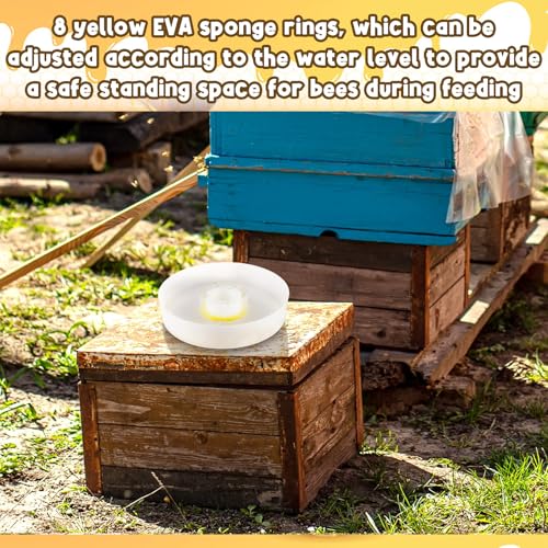 4 Pack Round Rapid Bee Feeder with 8 Anti-Drowning Sponge Rings for Hives, Compatible with 8-Frame and 10-Frame Beehives, Honeybee Feeder Water or Sugar Syrup Feeding Equipment for Outside