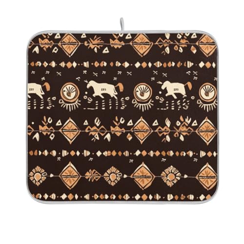 Brown Aztec Beige Horse Dish Drying Mat for Kitchen Counter Kitchen Drying Mat Dish Rack Mat Dish Drainer Pad Microfiber Absorbent Washable Drying Pad for Countertop 16 x 18 - color: Brown Aztec Beige Horse, size: 16" x 18"