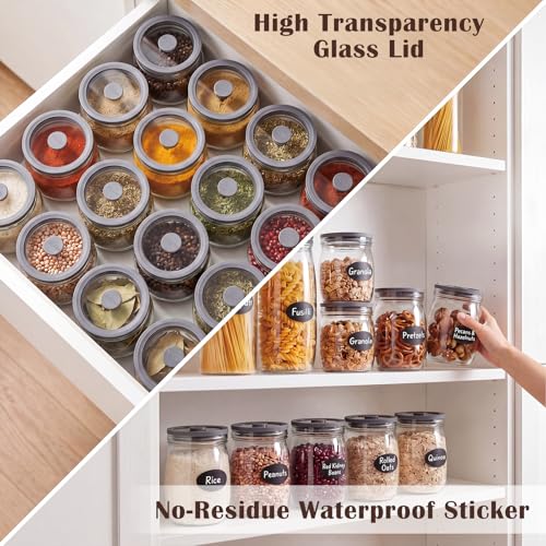 Flrolove 4 Pack Glass Canisters with Airtight Lids 28 oz, Glass Storage Containers with Lids, Wide Mouth Mason Jars for Salad, Cookie, Overnight Oats, Canning, Sause, Fermentation, Pickling Jars