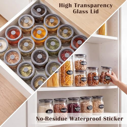 Flrolove 4 Pack Glass Canisters with Airtight Lids 28 oz, Glass Storage Containers with Lids, Wide Mouth Mason Jars for Salad, Cookie, Overnight Oats, Canning, Sause, Fermentation, Pickling Jars