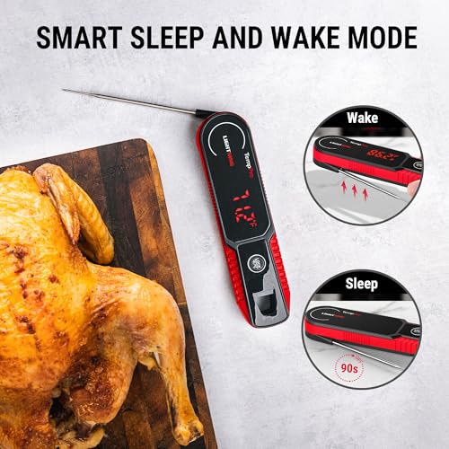 TempPro Lightning 1-Sec Instant Read Meat Thermometer, Kitchen Food Thermometer with 180° Rotating Display, IP67 Waterproof Cooking Thermometer for Deep Fry Smoker BBQ Grill (Previously ThermoPro) - color: Red