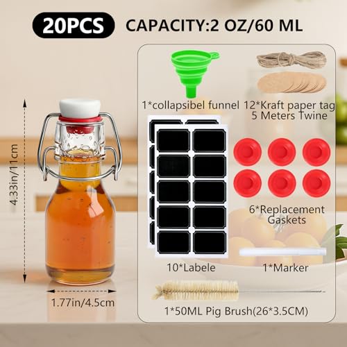 Ruckae 20 Pack 2oz Swing Top Glass Bottles,Flip Top Glass Bottle with Lids Sealable Kombucha Bottle for Brew Beer Syrup Vanilla Extract Air Tight Bottles for Gift (2 oz 20 pack) - size: 2 oz 20 pack