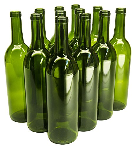 North Mountain Supply - W5CG 750ml Glass Bordeaux Wine Bottle Flat-Bottomed Cork Finish - Case of 12 - Champagne Green - color: W5 - Champagne Green