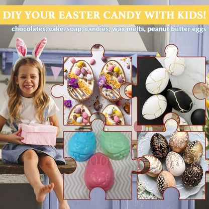 Egg Shape Silicone Molds 3.5 Inch, 2-Pack Chocolate Baking Holiday Easter Mould, Non-Stick BPA Free, Kid-Friendly Soap Mold Rabbit & Floral Designs, Blue & Pink - style: Easter Egg - 2PCS