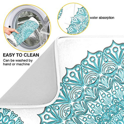 Super Absorbent Dish Drying Mat, Microfiber Fast-Drying Dish Mat, 24" x 18", Kitchen Dish Drying Pad, Boho Ethnic Turquoise Mandala - color: Turquoise Mandala, size: 18" x 24"
