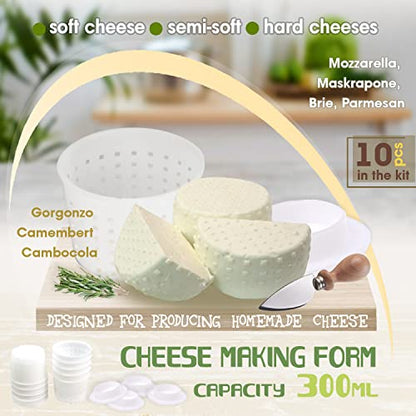 10 pcs Small Cheese Mold for Cheese Making with a Follower 1/3 QT - Cheddar Cheese Making Basket Kit - Homemade Cheese Making Supplies - Hard Cheese Form Molds - Moldes Para Queso Fresco Casero