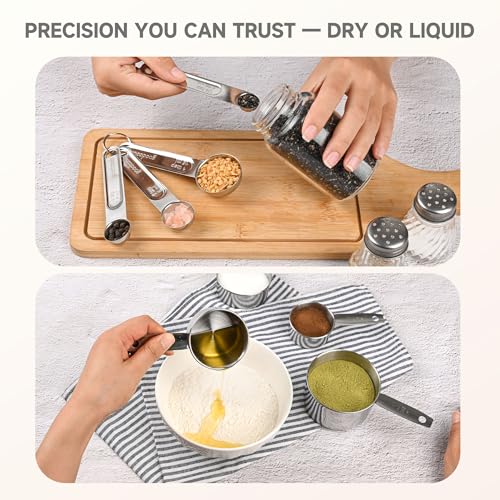 Measuring Cups and Spoons Set, 8 Piece | Nesting design for compact storage, includes 4 cups + 4 spoons, for cooking and baking