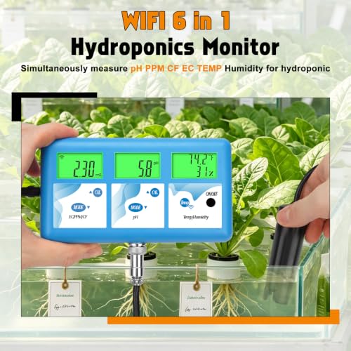 YINMIK pH EC Monitor for Water Hydroponics,WiFi pH ppm Tester for Nutrients | 24-hour monitoring via Tuya; multiple users; reminder when outside range; support sharing&printing; for all hydroponic system