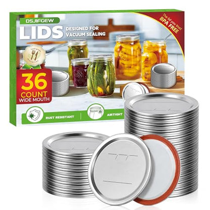 36Pcs Wide Mouth Canning Lids, 86mm Food Grade Mason Jar Lids, 100% Fit Airtight Lids for Ball and Kerr Preserving Jars - size: 36 Lids for Wide Mouth Jar