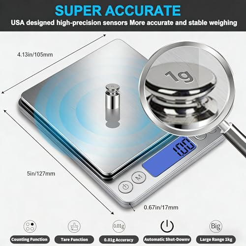 Digital Gram Scale 1000g/0.01g, Scale for Food Ounces and Grams, Upgrade USB Charging Kitchen Scale Digital Weight for Cooking, Baking, Tare Function, 9 Units, 2 Tray - color: Silver