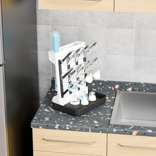 SuoXing Baby Bottle Drying Rack Space Saving,Countertop Vertical Bottle Rack Dryer and Holder for Baby,Large Baby Bottle Station Organizer and Stand for Brushes,Pacifiers,Breast Pump,Dish,Black - color: Black