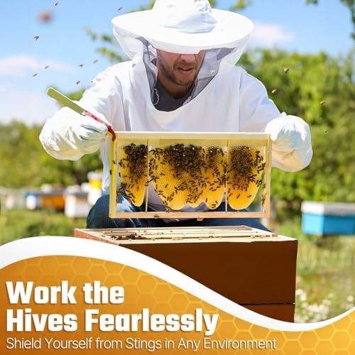 Flexzion Bee Jacket with Veil - Beekeeper Jacket for Men and Women, Lightweight Ventilated Pullover Beekeeping Smock, Sting Proof Protective Upper Body Suit, White Adult Extra Large - size: Adults Large