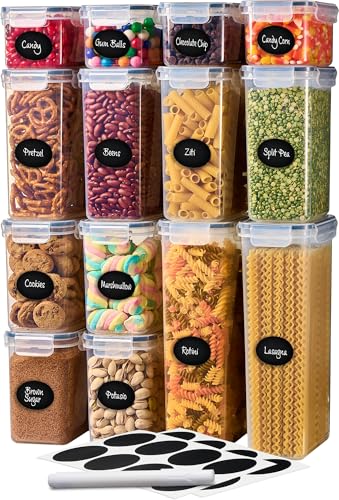 DWËLLZA KITCHEN Set of 14 Airtight Food Storage Containers for Pantry Organization and Storage - Sugar, Flour, Pasta, Spaghetti Plastic Air tight Kitchen Storage Containers With Lids, Labels & Marker - color: 03 - 23.6 Quarts (Set of 14)