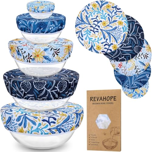 5-Size Reusable Beeswax Bowl Covers for Bread Proofing, Cotton Cloth Flexible Beeswax Wraps for Food Storage(Blue Floral) - color: Blue Floral