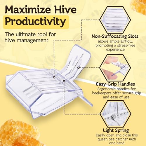 Flexzion Queen Catcher Clip (10 pcs) Transparent Plastic Cage Clips, Bee Catchers Trap Box Excluder One Hand Queen Catcher Beekeeping Tool for Beekeepers