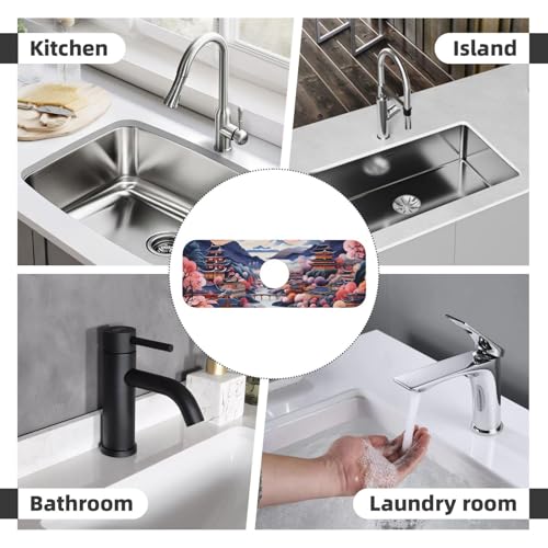Kitchen Sink Faucet Mat Splash Guard, Chinese Style House Bridge Moon Super Absorbent Drying Mat, Non-Slip Drain Pad for Bathroom Counter - color: House Bridge Moon
