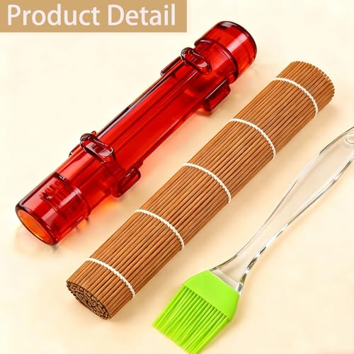 Sushi Making Kit – Clear Sushi Bazooka Roller & Bamboo Sushi Rolling Mat, Easy DIY Sushi Maker Tool Set for Beginners, Homemade Sushi Rolls for Kitchen & Party (Clear Red) - color: Clear Red