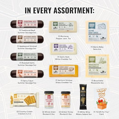 Farmers Market Meat & Cheese Gift Basket, Gourmet Charcuterie Food Gift Box with Summer Sausage, Wisconsin Cheese, Crackers, Honey and Mustard, Keto Friendly Snack Assortment for Holidays & Father’s Day