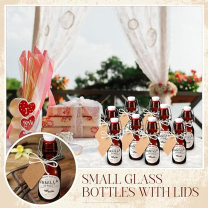Vesici 8 Sets Swing Top Glass Bottles Set Amber Homemade Vanilla Extract Bottles Vanilla Extract Jars for Christmas DIY Crafts (8 Oz) - size: 8 oz