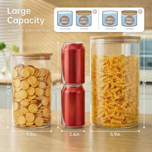 HomArtist Extra Large Glass Flour and Sugar Storage Containers with Airtight Lid,132 floz x1 & 65 floz x1 [Set of 2] Big Glass Jars with Bamboo Lids, Air Tight Food Jar for Cereal, Pasta, Rice, Coffee - color: 132oz & 65oz 2 Pack