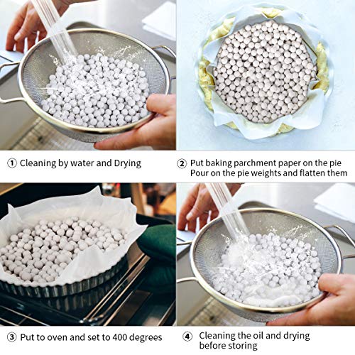 FurRain Ceramic Pie Weights Reusable 10mm Baking Beans Pie Crust Weights Natural Ceramic Stoneware with Wheat Straw Container - size: 1PCS (2 LB)