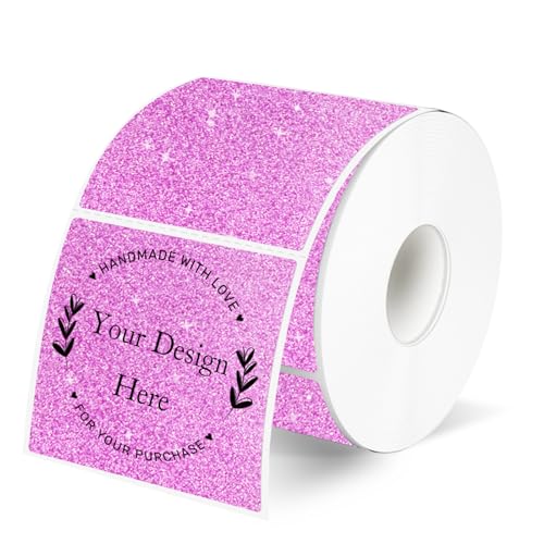 Square Thermal Labels Stickers 2" x 2", Holographic Thermal Stickers Labels, Waterproof Glitter Direct Thermal Printer Label for Small Business- Holographic Pink - color: Glitter Pink, size: 2 X 2