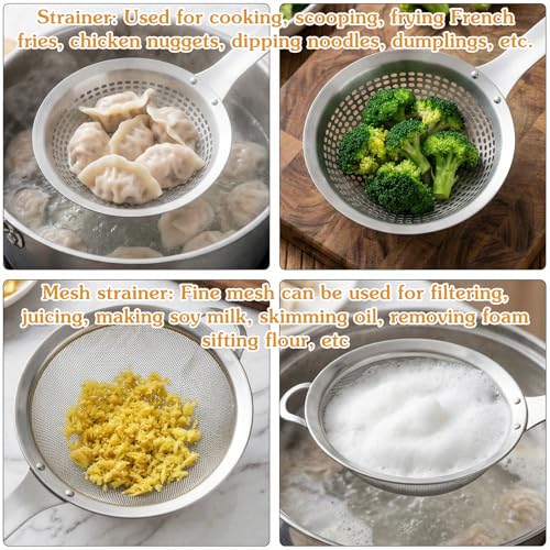 2 Pieces Spider Strainer Skimmer Spoon Set, Fine Mesh Stainless Steel Metal With HoleSieve Food Strainer Grease Spider Skimmer, Large Hole Slotted Colander Frying Spoons Set With Handle for Cooking