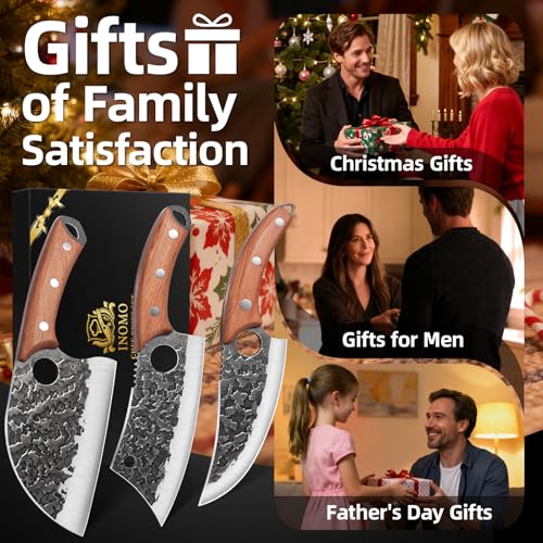 3PCS Butcher Knife Set, Hand Forged Serbian Chef Knives & Meat Cleaver & Viking Knives, Meat Cutting Kitchen Knife Set for Home, Outdoor Cooking, Camping BBQ - color: 3PCS Butcher Knife Set