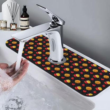 Fries Cheeseburger Heart Faucet Mat For Kitchen Sink, Absorbent Countertop Protector, Quick Dry Sink Splash Guard Pad, Waterproof Draining Mat 15" X 5.5" - color: Style 3