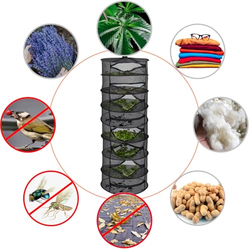 Desy & Feeci Drying Net Herbs 8-Layer Hanging Herb Drying Rack Drying Net with Zippers, Black, 23.6 x 63 inches - color: Black, size: 8 Layer