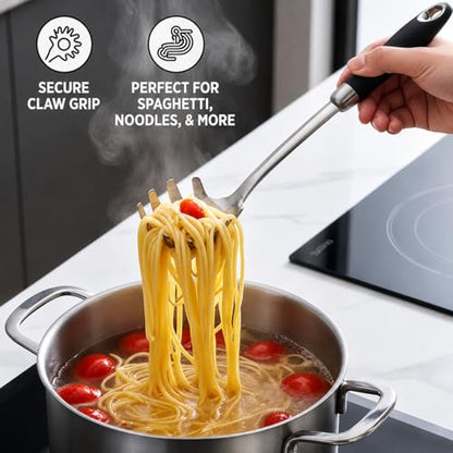 18/10 Stainless Steel Soup Ladle and Pasta Server Set, 2-Piece | Premium 18/10 stainless steel soup ladle and pasta server with ergonomic heat-resistant handles for everyday cooking. - color: Black