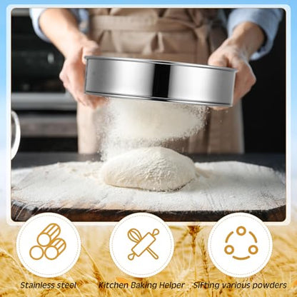 Patelai 2 Pcs Stainless Steel Round Flour Sifter Sieve Fine Mesh for Bake Decorate Cakes, Pies, Pastries, Cupcakes (6 Inch 60 Mesh,8 Inch 40 Mesh) - size: 6 Inch 60 Mesh,8 Inch 40 Mesh